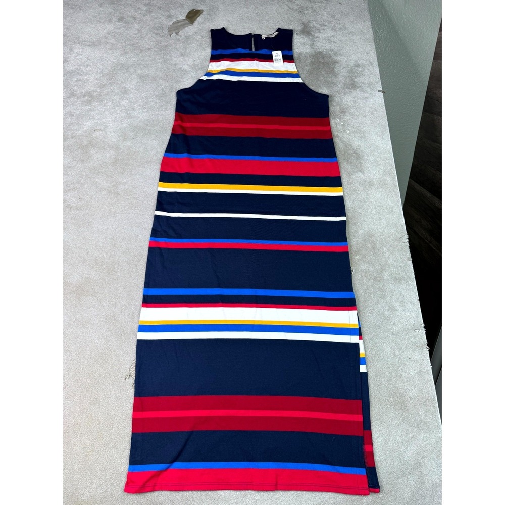 LOFT Maxi Dress Womens Large Multi Striped Sleeveless Round Neck Keyhole Back